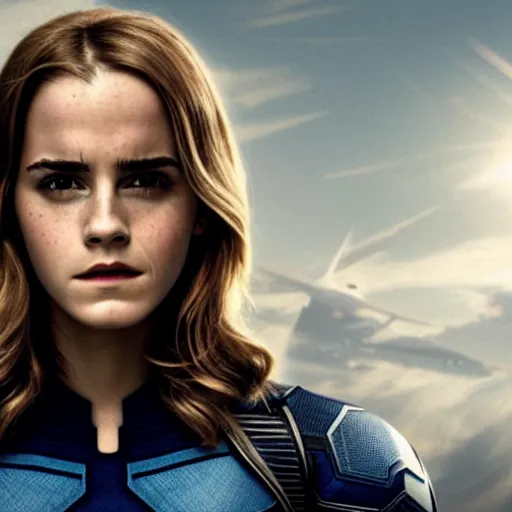 Image similar to A still of Emma Watson as captain America movie