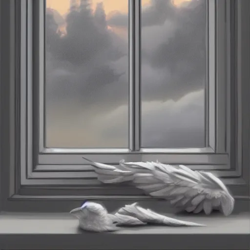 Image similar to grey peace and happy morning in window, digital painting, ultradetailed, artstation, oil painting, ultradetailed, artstation