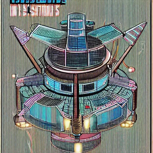 Image similar to space station in the style of Jean Giraud Moebius