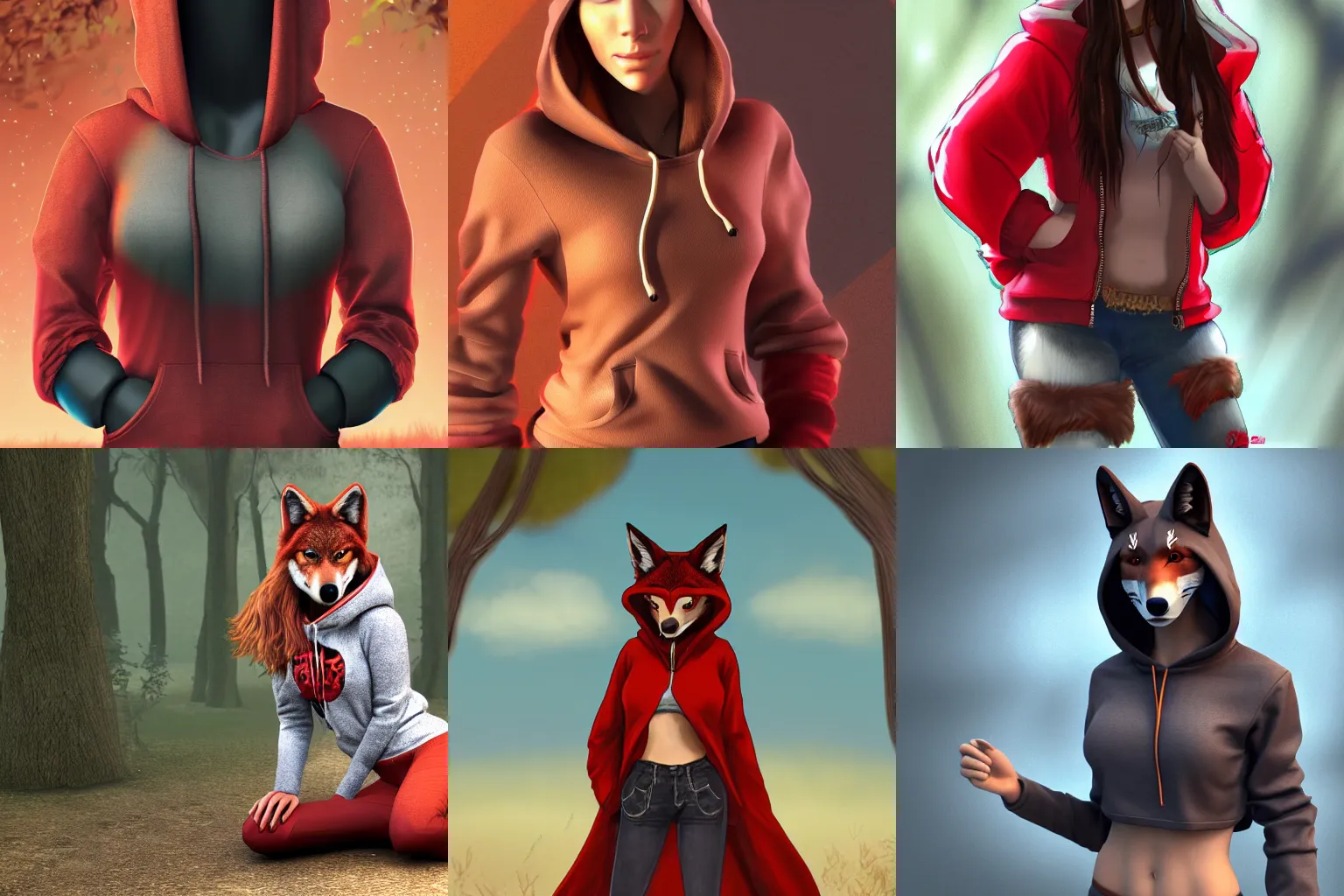 Prompt: anthro female red wolf in a hoodie, fantasy, ultra HD, pleasant