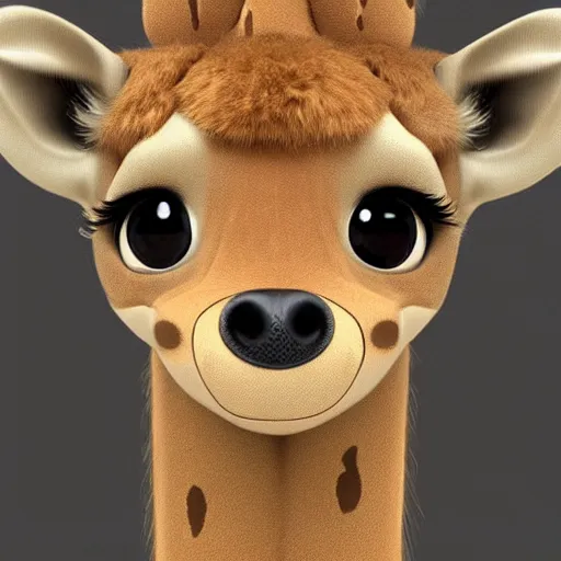 Prompt: little anthropomorphic giraffe, green eyes, light brown fur, light hair, wlop