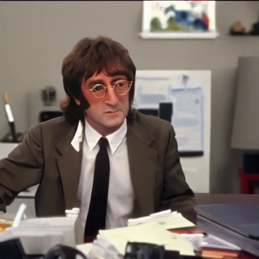 Image similar to a still of the office, starring john lennon