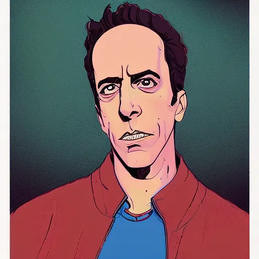 Prompt: a study of cell shaded portrait of jerry seinfeld side view concept art, llustration, post grunge, concept art by josan gonzales and wlop, by james jean, Victo ngai, David Rubín, Mike Mignola, Laurie Greasley, highly detailed, sharp focus, alien, Trending on Artstation, HQ, deviantart, art by artgem