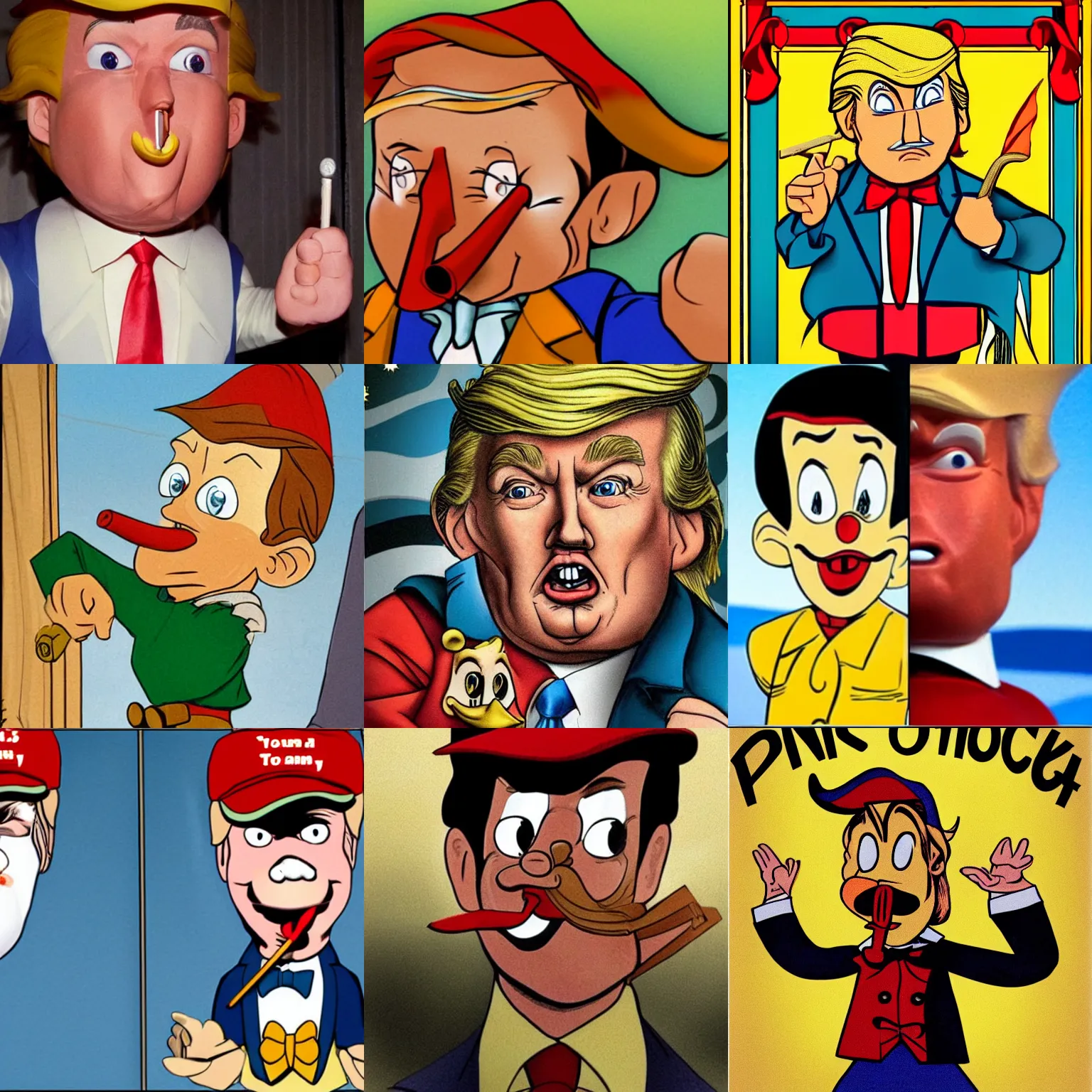 Prompt: Pinocchio looking like Donald Trump