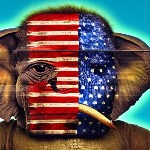 Image similar to elephant yoda as potus american flag, modern art placed in a large living room, art designers magazine hd photo superrealism 3 d 8 k resolution