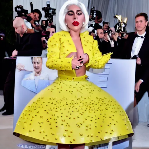 Image similar to lady gaga wearing a emmental cheese based dress