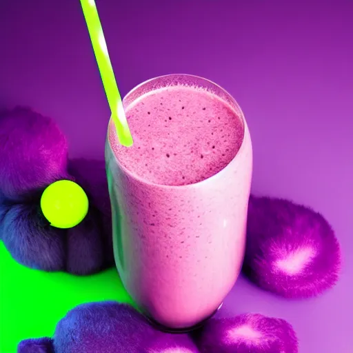 Prompt: purple plush smoothie, furry, 4 k, neon background