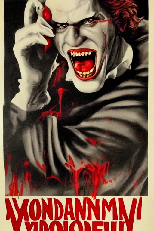 Prompt: the return of ronald mcdonald vampire vintage horror movie poster