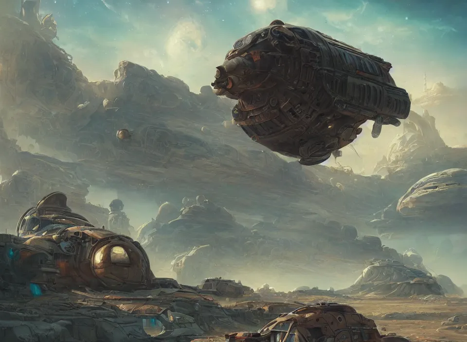 Prompt: colossal crashed dieselpunk space ship on desert planet by peter mohrbacher, firefly, unreal engine 5, extreme detail, hyper realism, realistic shading, cinematic composition, realistic render, octane render, detailed textures, photorealistic, colorful, raytracing