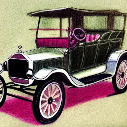 Image similar to a pastel sketch of a ford model t