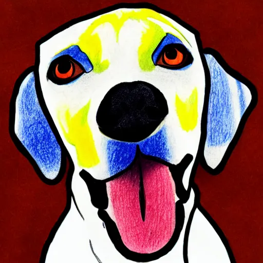 Image similar to a colorful drawing of a surprised dog