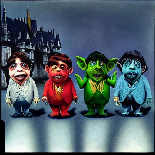 Image similar to boglins on the beatles album cover, 8 k resolution hyperdetailed photorealism