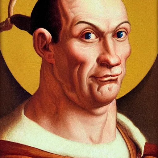 Image similar to a renaissance style portrait painting of Popeye