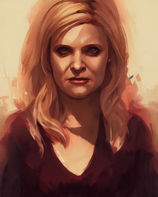 Image similar to beautiful portrait of Leslie Knope as Buffy the Vampire Slayer by Greg Rutkowski