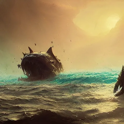 Prompt: never seen before sea monster deep in the ocean, by greg rutkowski, trending on artstation