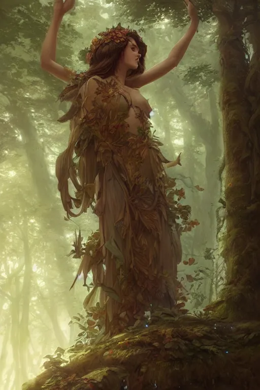 Prompt: goddess of the forest, highly detailed, digital painting, artstation, concept art, smooth, sharp focus, illustration, unreal engine 5, 8 k, art by artgerm and greg rutkowski and edgar maxence