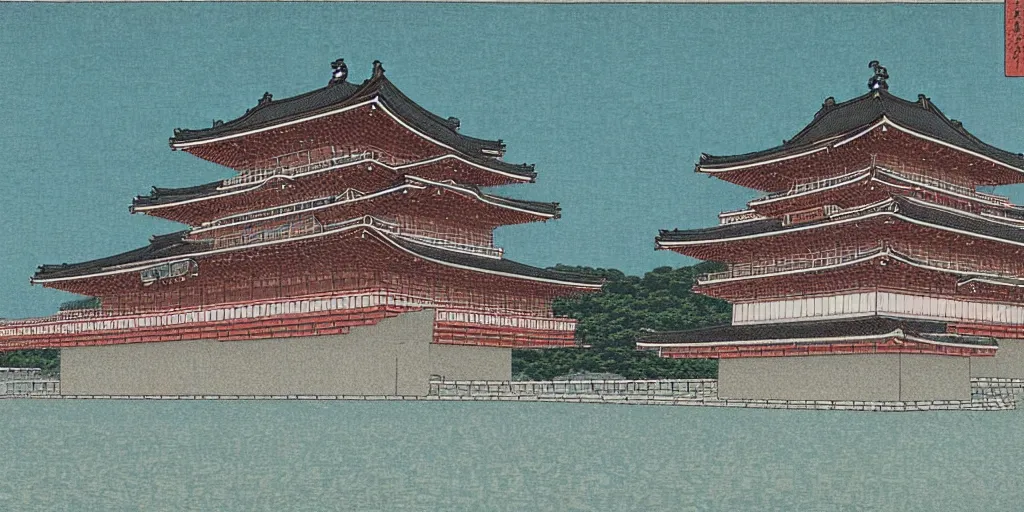 Prompt: the imperial palace, by kawase hasui