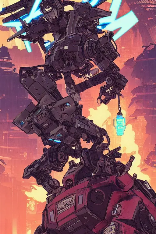 Prompt: cyberpunk mecha ninja is from borderlands and by feng zhu and loish and laurie greasley, victo ngai, andreas rocha, john harris