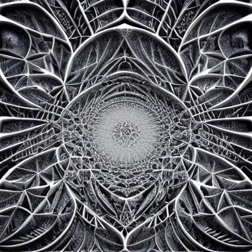 Image similar to a beautiful 3 d render of a sprawling intricate fractal cathedral populated by mandelbrot fractals by android jones, carved stone, carved soap, white color scheme, volumetric lighting, dynamic lighting, dramatic lighting, high contrast, glowing, carved marble, opalescent, sacred geometry, religious, angelic, catholicpunk, stark, trending on artstation