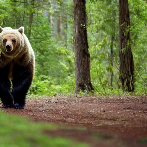 Prompt: a bear walking in the forrest. the bear is enormous