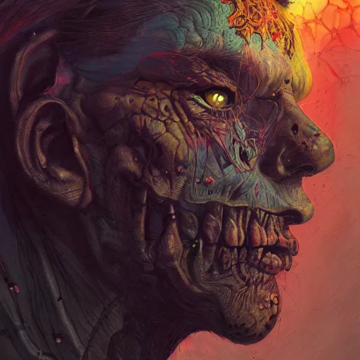 Prompt: colored demons coming out of human head, detailed intricate ink illustration, dark atmosphere, detailed illustration, hd, 4k, digital art, overdetailed art, concept art, by greg rutkowski, by loish, complementing colors, Trending on artstation, deviantart