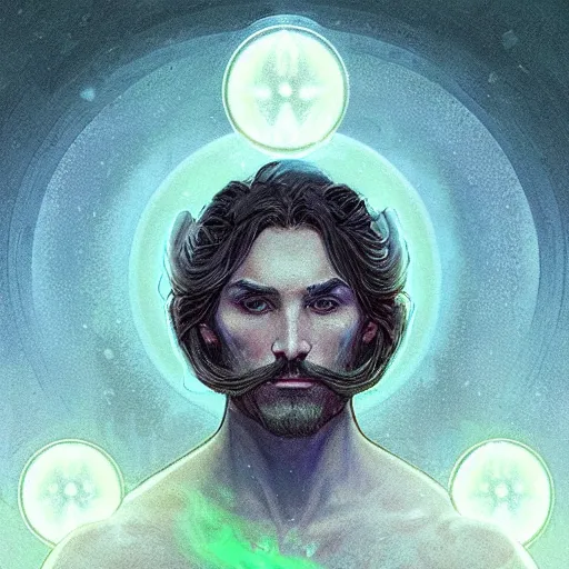 Prompt: bioluminescence portrait of a male wizard of the flowers, muscle, D&D, fantasy, elegant, pale, highly dvetailed, digital painting, artstation, concept art, smooth, sharp focus, illustration, art by artgerm and greg rutkowski and alphonse mucha