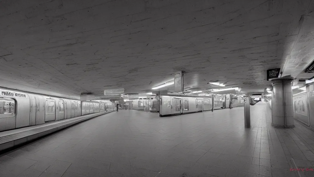 Prompt: kodachrome sample photo of an empty subway station