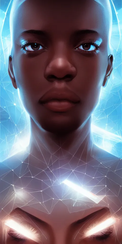 Image similar to symmetry!! solid cube of light, hard edges, product render retro - futuristic poster scifi, lasers coming from eyes, brown skin man, intricate, elegant, highly detailed, digital painting, artstation, concept art, smooth, sharp focus, illustration, dreamlike, art by artgerm