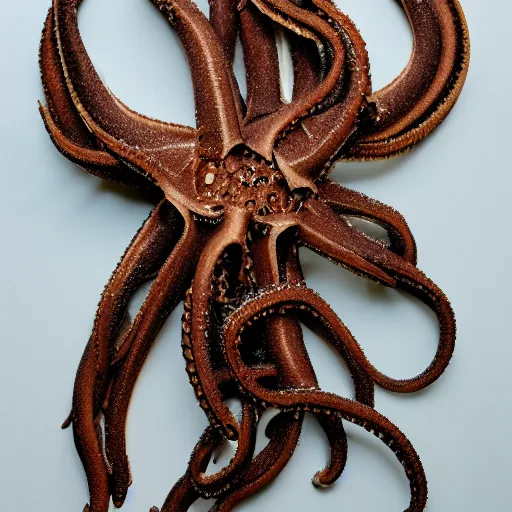 Image similar to cardboard cutout of tentacles, cut out of brown corrugated cardboard, realistic, cardboard cutout, flat, hyperrealistic photography