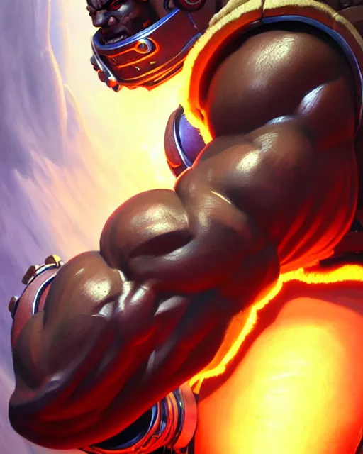 Image similar to doomfist from overwatch, fantasy, fantasy art, character portrait, portrait, close up, highly detailed, intricate detail, amazing detail, sharp focus, vintage fantasy art, vintage sci - fi art, radiant light, caustics, by boris vallejo