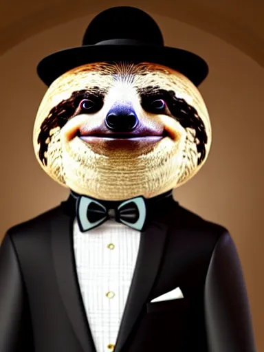 Image similar to full body portrait of anthropomorphic sloth in men's formalwear : : digital art, concept art, digital illustration, photorealism, hyperreal