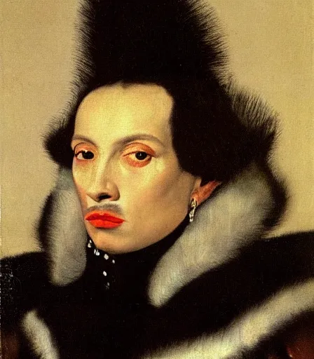 Prompt: a high quality, high detail, portrait of a drag queen by diego velazquez, intense look in the eyes, moody, nostalgic