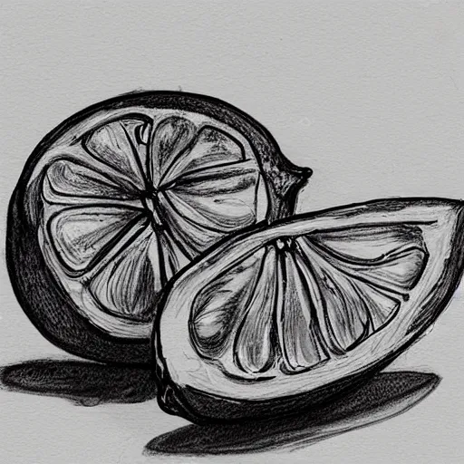 Image similar to professional liner sketch of a lemon