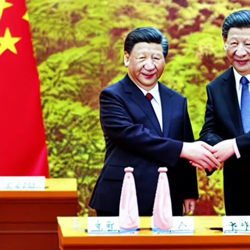 Prompt: xi jinping shaking hands with tsai ing - wen