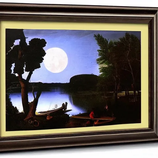 Image similar to moonlit lake by caravaggio, photorealistic,