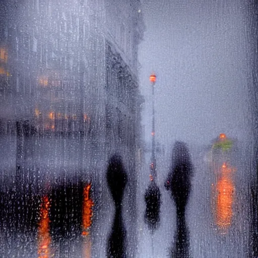 Image similar to zoomed in iphone photo rainy night in the city, reflections, double exposure, dream, by aivazovsky