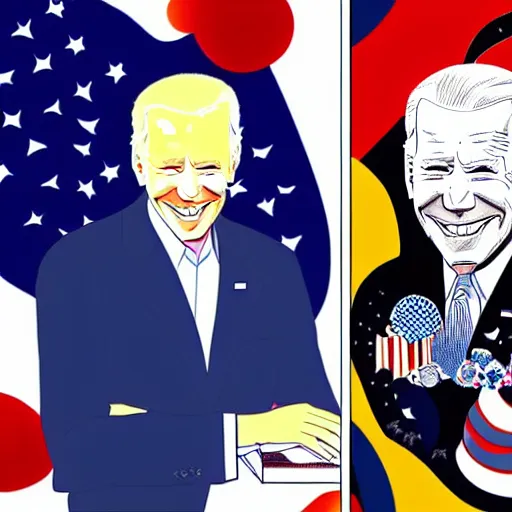 Image similar to an illustration of joe biden by takashi murakami