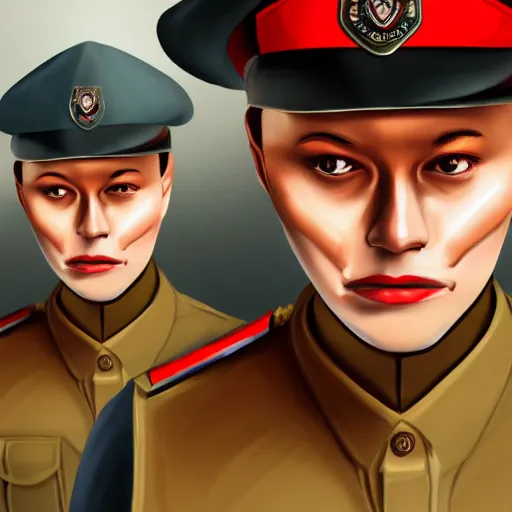 Prompt: possessed skin security officers beige uniform and caps glowing red skin trending on artstation high detail digital painting