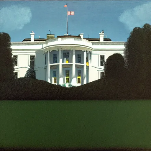 Image similar to painting of the white house by rene magritte, hd, 4 k, detailed, award winning