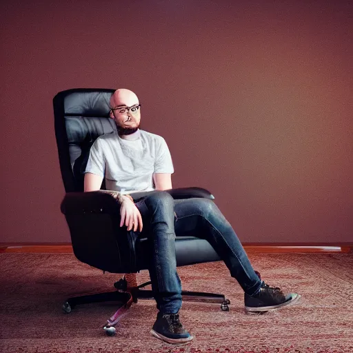 Image similar to photograph of northernlion sitting on a throne, ultra detailed, photorealistic, cinematic lighting