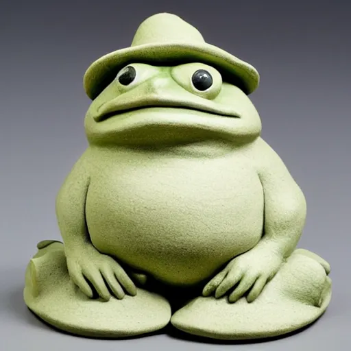 Prompt: clay sculpture of frog with hat