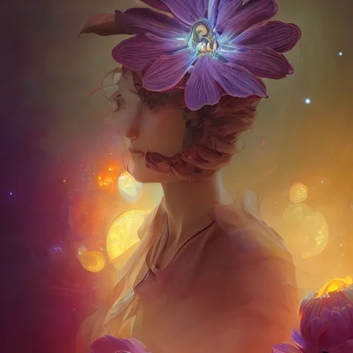 Image similar to Flower in the cosmos, highly detailed, digital painting, artstation, concept art, smooth, sharp focus, illustration, Unreal Engine 5, 8K, art by artgerm and greg rutkowski and alphonse mucha