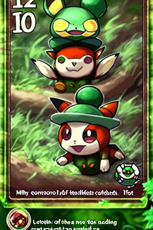 Image similar to teemo, a pokemon trading card of teemo, highly detailed pokemon trading card screenshot