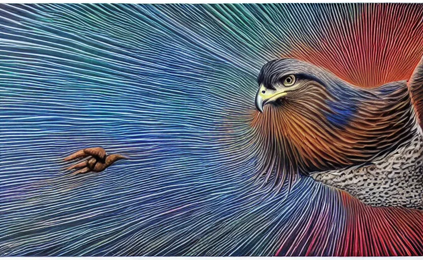 Prompt: a Photorealistic dramatic hyperrealistic hawk bird by Alex Grey