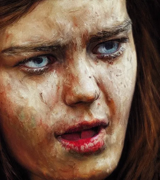 Prompt: high quality high detail painting by alberto mielgo and jaime jones, crying woman, cinematic, hd