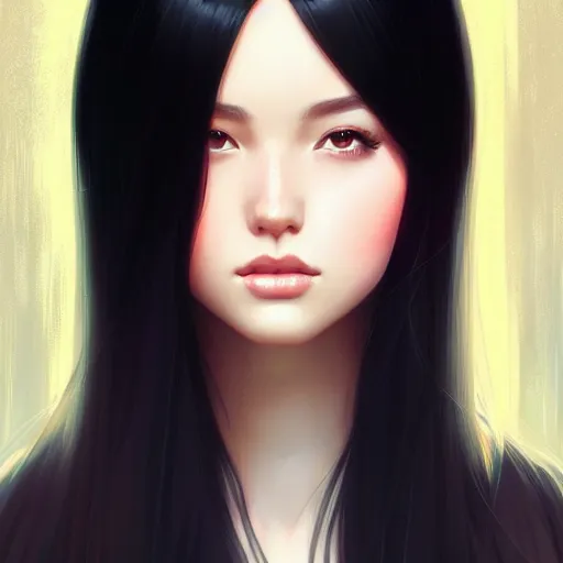 Prompt: a beautiful girl with long black hair, royal garden background, sharp focus, intricate, digital painting, artstation, highly detailed, ambient lighting, portrait by Rossdraws, artgerm, Ilya Kuvshinov, and Greg Rutkowski