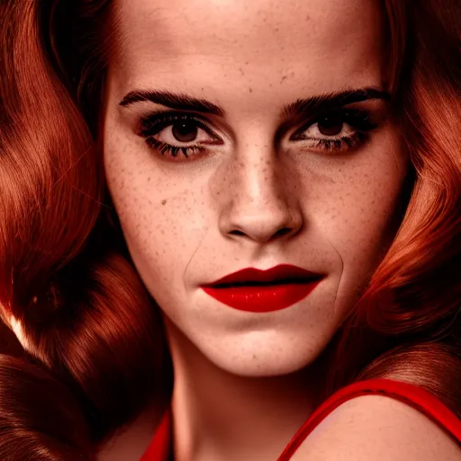 Image similar to Emma Watson as Jessica Rabbit, (Sony a7R IV, symmetric balance, polarizing filter, dynamic range, HDR, deep colors, staggered depth)