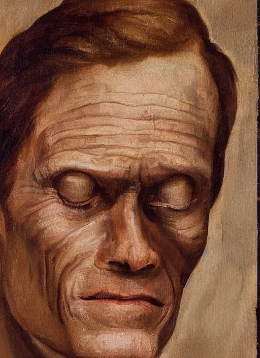 Image similar to flattering regal painting of willem dafoe, renaissance oil painting, studious