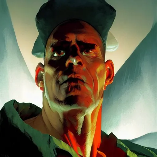 Image similar to 4k headshot portrait of Spawn from Macfarlane comics , killing with green fire by Craig Mullins, ilya kuvshinov, krenz cushart, epic , artgerm trending on artstation by Edward Hopper and Dan Mumford and WLOP and Rutkovsky, beksinski carl spitzweg moebius and tuomas kocar, intricate artwork by caravaggio, Unreal Engine 5, Lumen, Nanite , 4K headshot of godlike clown with defined arms and open hands and bloody clothes with giant mandala wings , intricate face , flawless anime cel animation by Kentaro Miura, psychedelic , highly detailed upper body , professionally post-processed , beautiful, scary, symmetry accurate features, epic, octane rendered, anime masterpiece, accurate