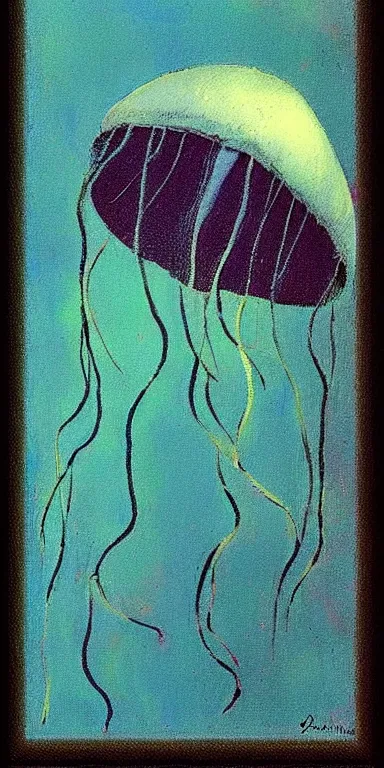 Image similar to jellyfish by paul gauguin, serene, calm, minimalist!!